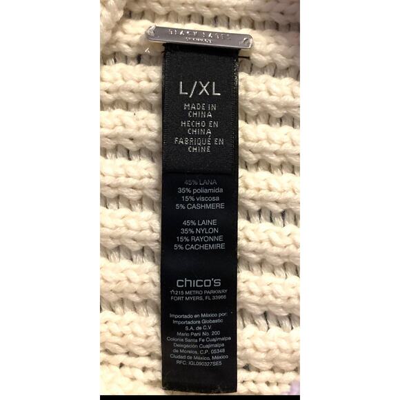 Black Label by Chico’s Womens Ivory Open Weave Boxy Knit Top Dolman Sleeve L/XL - Picture 4 of 12